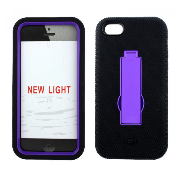 Wholesale iPhone 5C Armor Hybrid Case with Stand (Black - Purple)